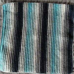 Elegant Striped Knit Throw Blanket - Black, Gray, Blue